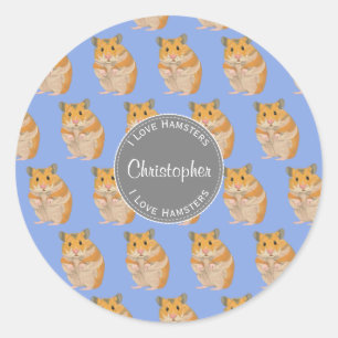 Blue I love Hamsters Hamster Pattern Classic Round Sticker