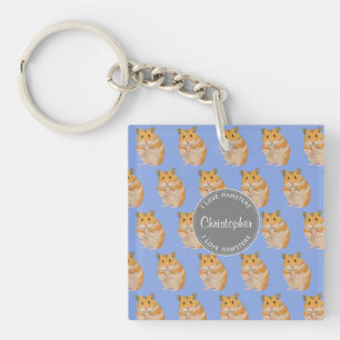 Blue I love Hamsters Hamster Pattern Keychain