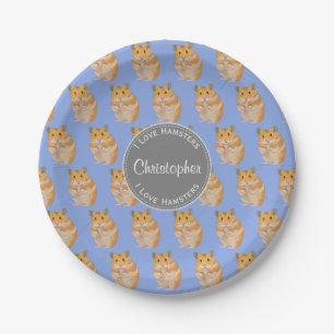 Blue I love Hamsters Hamster Pattern Paper Plate