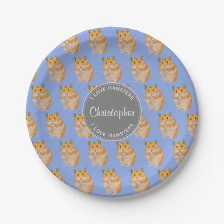 Blue I love Hamsters Hamster Pattern Paper Plate