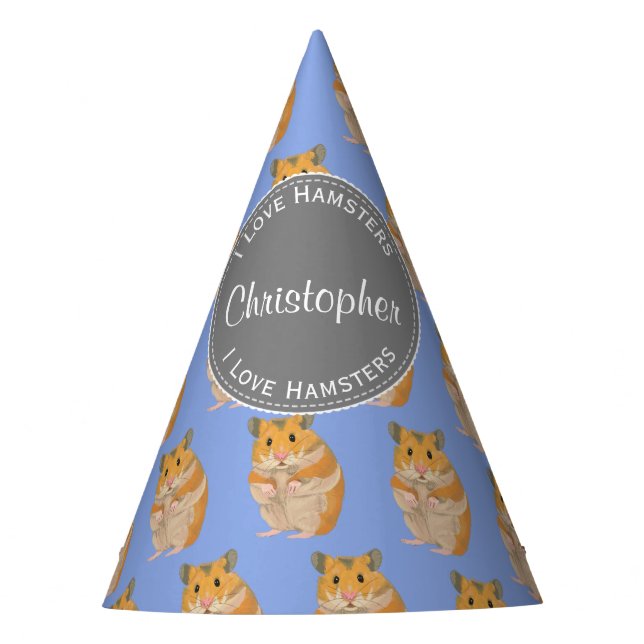 Blue I love Hamsters Hamster Pattern Party Hat (Front)