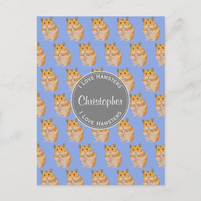 Blue I love Hamsters Hamster Pattern Postcard (Front)
