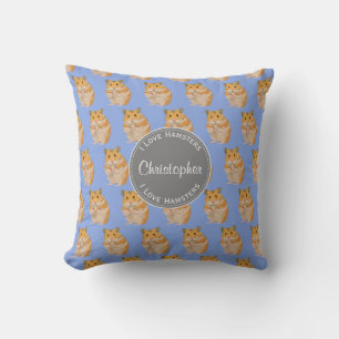 Blue I love Hamsters Hamster Pattern Throw Pillow