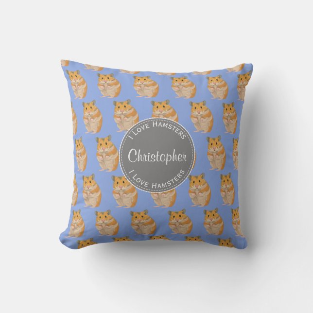 Blue I love Hamsters Hamster Pattern Throw Pillow (Front)
