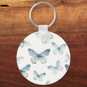 Blue Ice Abstract Butterflies Keychain