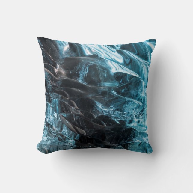 Blue Ice Abstract In Ice Cave Throw Pillow (Front)
