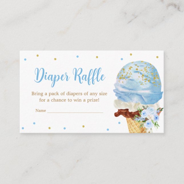 Blue Ice Cream Baby Shower Diaper Raffle Enclosure Card (Front)