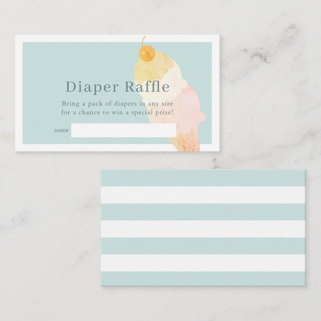 Blue Ice Cream Baby Shower Diaper Raffle Ticket Enclosure Card (Front/Back)