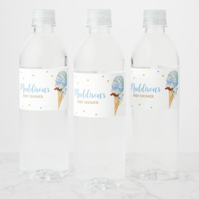 Blue Ice Cream Baby Shower  Water Bottle Label (Bottles)