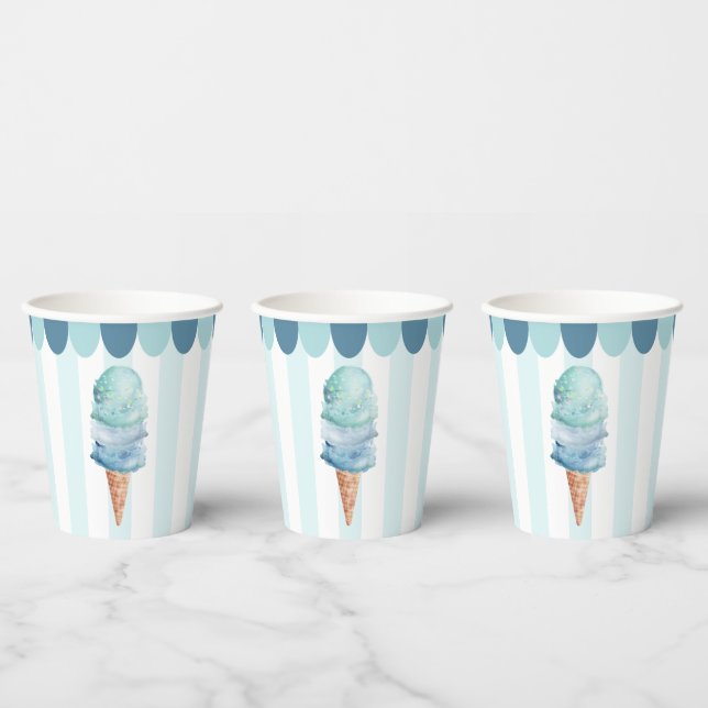 Blue Ice Cream Birthday Party Paper Cups (Multi)