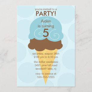 Blue Ice Cream Cone Birthday Invitation
