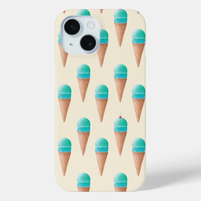 Blue Ice Cream Cone Pattern, Light Yellow Case-Mate iPhone Case (Back)