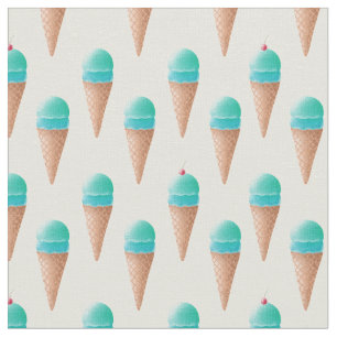 Blue Ice Cream Cone Pattern, Light Yellow Fabric