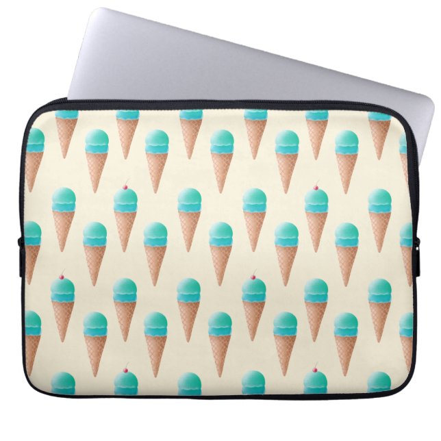 Blue Ice Cream Cone Pattern, Light Yellow Laptop Sleeve (Front)