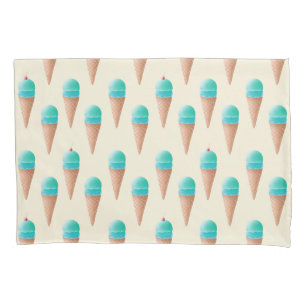 Blue Ice Cream Cone Pattern, Light Yellow Pillowcase