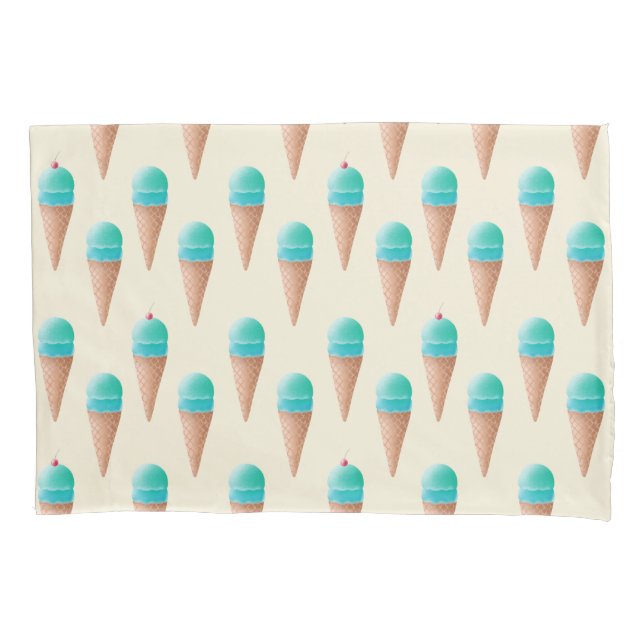 Blue Ice Cream Cone Pattern, Light Yellow Pillowcase (Front)