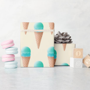 Blue Ice Cream Cone Pattern, Light Yellow Wrapping Paper