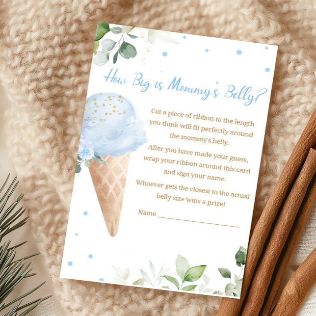Blue Ice Cream How Big Is Mommy's Belly Game (Ice Cream Baby Shower How Big is Mommy's Belly Game)