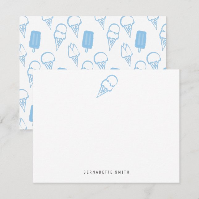 Blue Ice Cream Stationery Note Card (Front/Back)