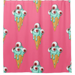 Blue ice cream with eyes. Pink background. Seamles
