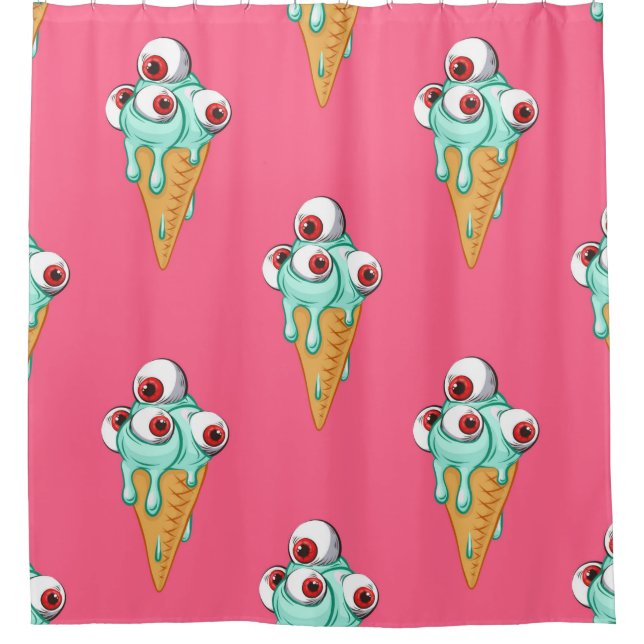Blue ice cream with eyes. Pink background. Seamles (Front)