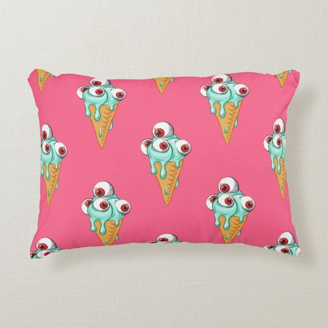 Blue ice cream with eyes. Pink background. Seamles Accent Pillow (Front)