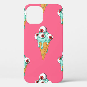 Blue ice cream with eyes. Pink background. Seamles iPhone 12 Case