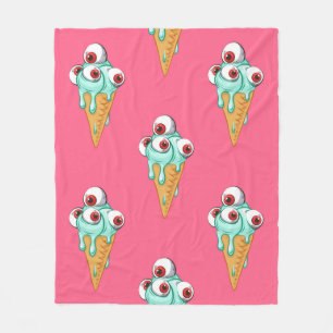 Blue ice cream with eyes. Pink background. Seamles Fleece Blanket