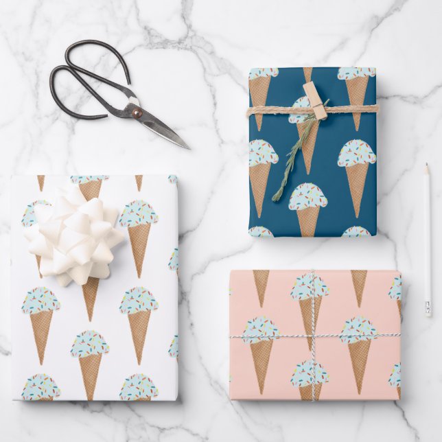 Blue Ice Cream with Sprinkles Modern Colourful Cut Wrapping Paper Sheet (Front)