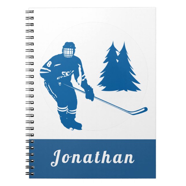 Blue Ice Hockey Player Custom Name Winter Sport   Notebook (Front)