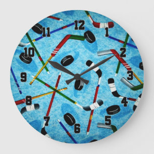 Blue Ice Hockey Theme Large Clock