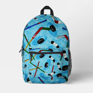 Blue Ice Hockey Theme Printed Backpack