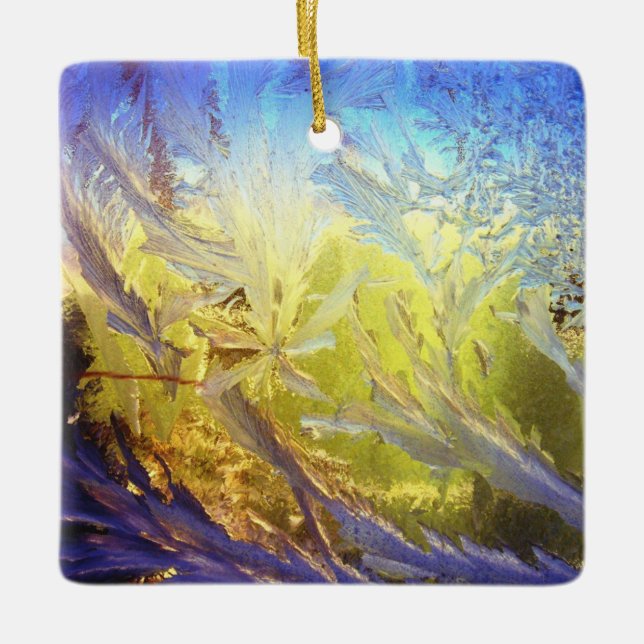 Blue ice leaves ceramic ornament (Front)
