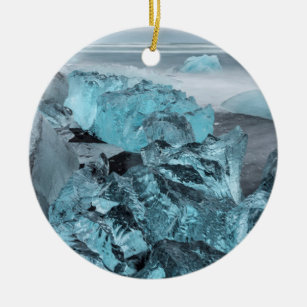 Blue ice on beach seascape, Iceland Ceramic Ornament