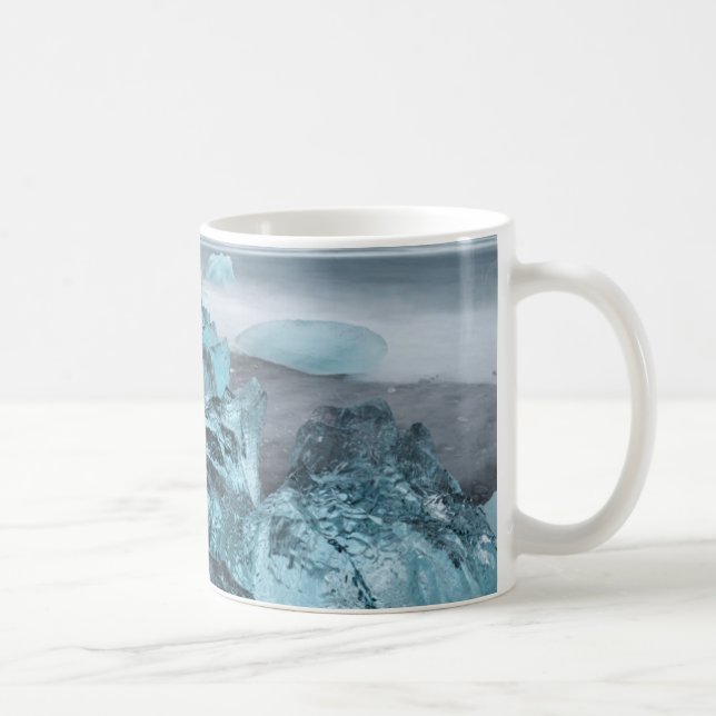 Blue ice on beach seascape, Iceland Coffee Mug (Right)