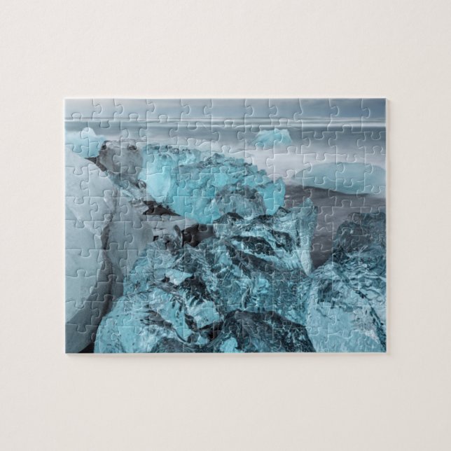Blue ice on beach seascape, Iceland Jigsaw Puzzle (Horizontal)