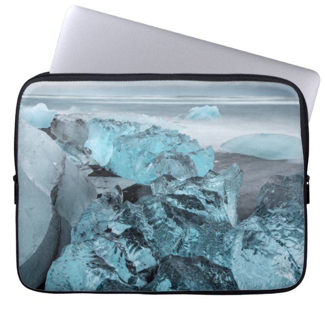 Blue ice on beach seascape, Iceland Laptop Sleeve (Front)