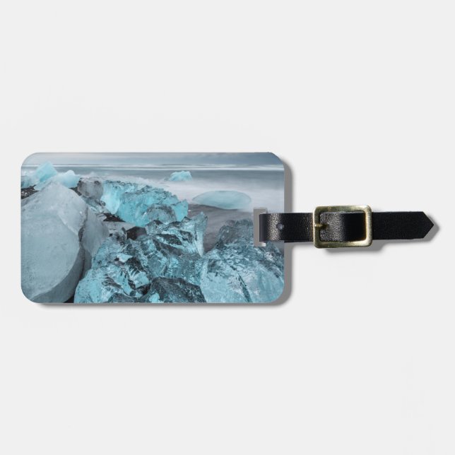 Blue ice on beach seascape, Iceland Luggage Tag (Front Horizontal)