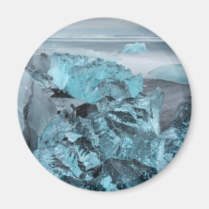 Blue ice on beach seascape, Iceland Magnet
