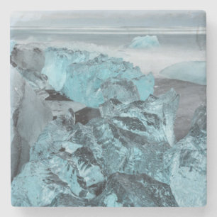 Blue ice on beach seascape, Iceland Stone Coaster