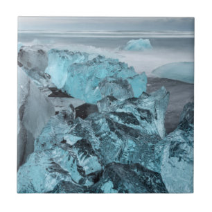 Blue ice on beach seascape, Iceland Tile