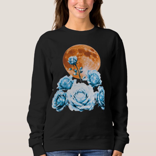 Blue Ice Roses & Orange Blood Moon Celestial Graph Sweatshirt (Front)