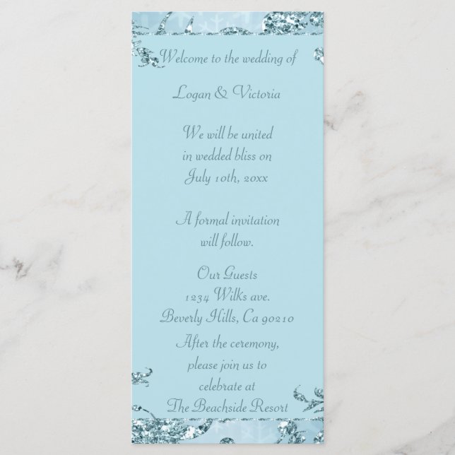 Blue Ice Sparkle Wonderland Wedding Program (Front)