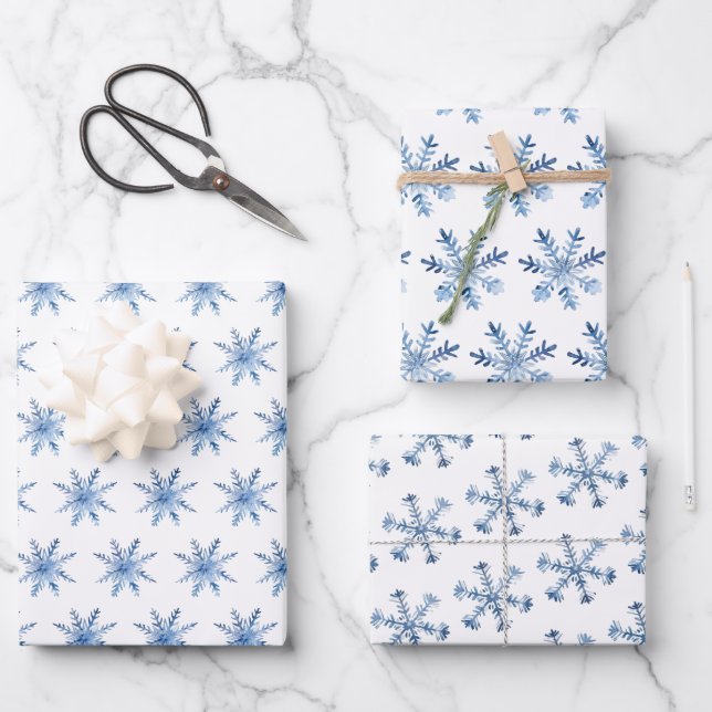 Blue Ice Winter Snowflakes Pattern for Christmas Wrapping Paper Sheet (Front)