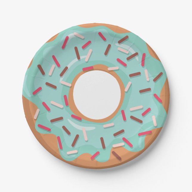Blue Iced Doughnuts With Sprinkles Birthday Party Paper Plate (Front)