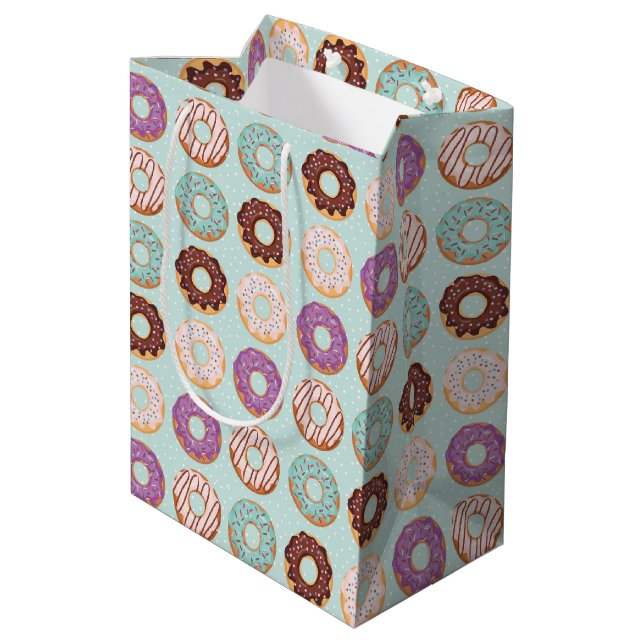 Blue Iced Doughnuts With Sprinkles Pattern Party Medium Gift Bag (Back Angled)