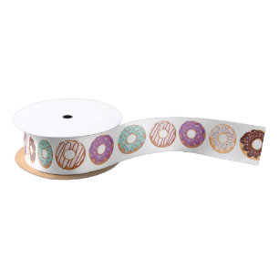Blue Iced Doughnuts With Sprinkles Pattern Party Satin Ribbon
