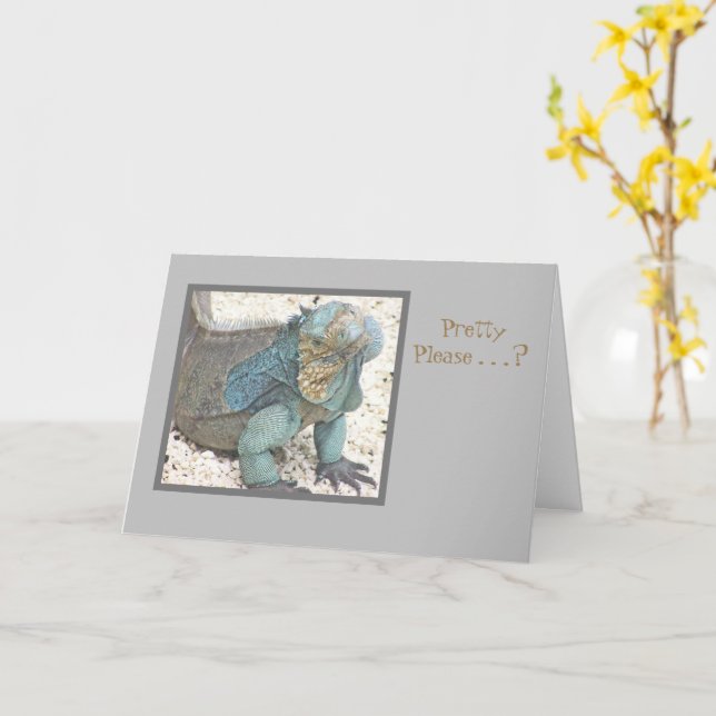 BLUE IGUANA/HEAD TILTED/"PRETTY PLEASE?/GET WELL S CARD (Yellow Flower)