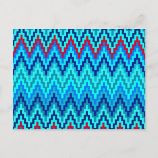 Blue Ikat Chevron Geometric Zig Zag Stripe Pattern Postcard