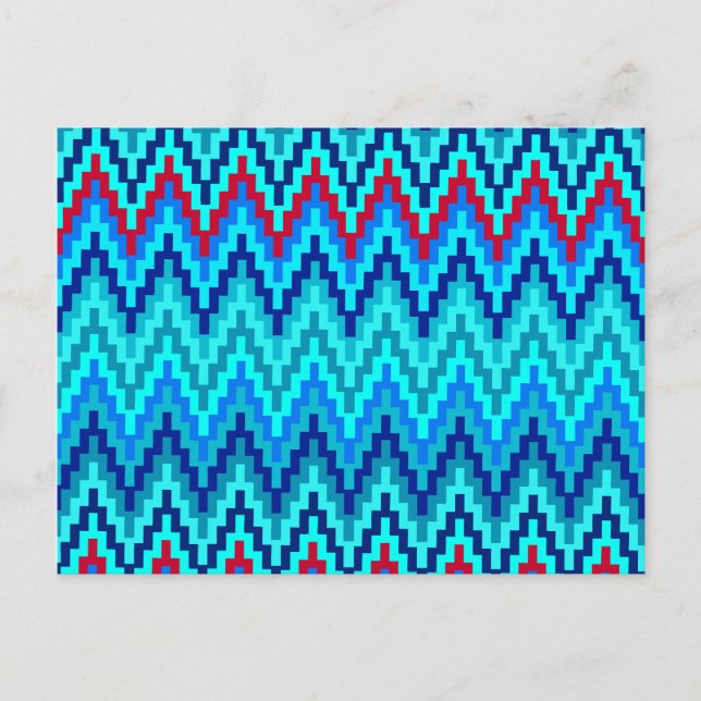 Blue Ikat Chevron Geometric Zig Zag Stripe Pattern Postcard (Front)